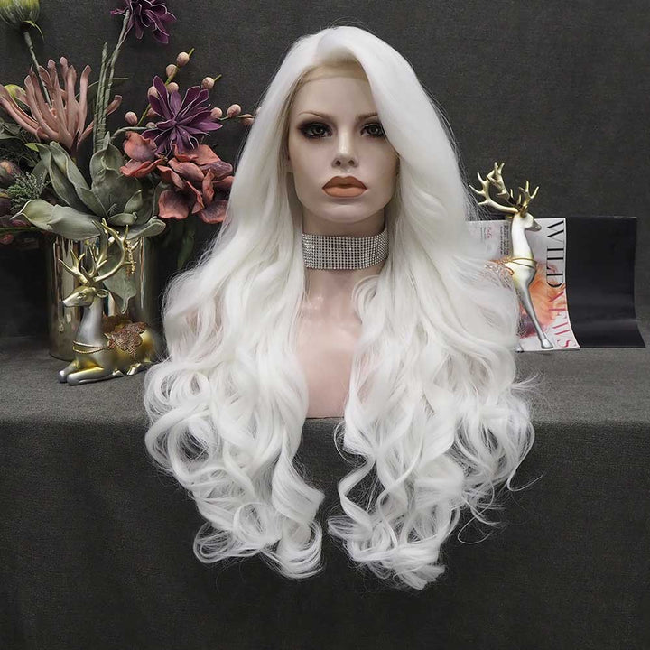 Snow Fairy - Pure White Long Wavy Synthetic Lace Front Cosplay Wigs - Imstyle-wigs