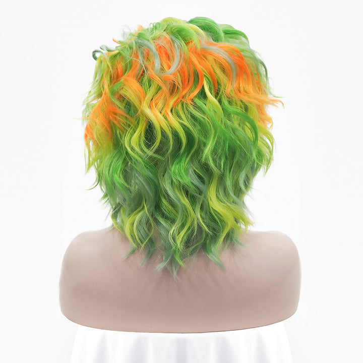 Spring Green and Orange Yellow Short Curly Synthetic Lace Front Imstyle Wig - Imstyle-wigs