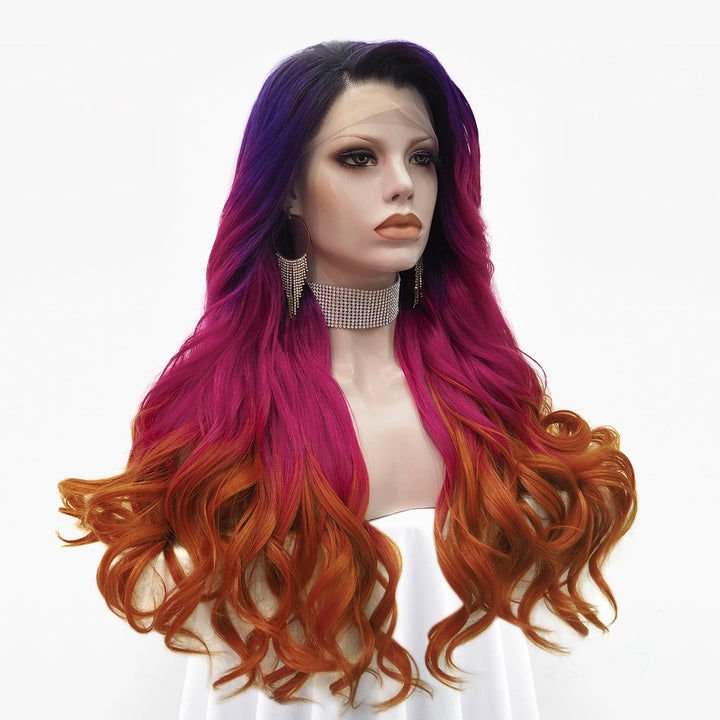 Sunset Pink And Purple Ombre Lace Front Wig - Imstyle-wigs