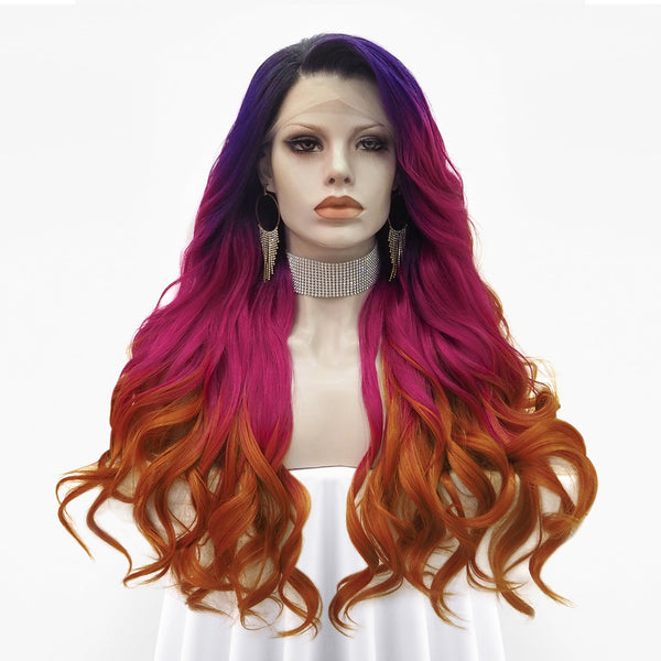 Sunset Pink And Purple Ombre Lace Front Wig - Imstyle-wigs