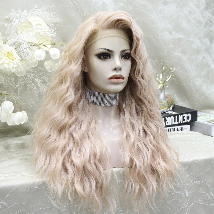 Trendy Light Peach Pink Water Wave 13*4 Lace Front Wig - Imstylewigs