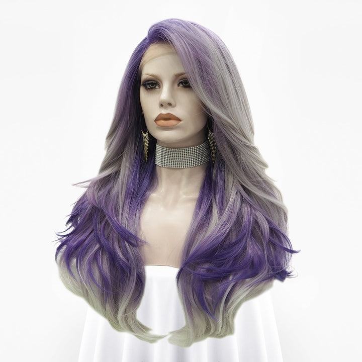 Violet-Purple Ombre Long Wave Synthetic Lace Front Imstyle Wig - Imstyle-wigs