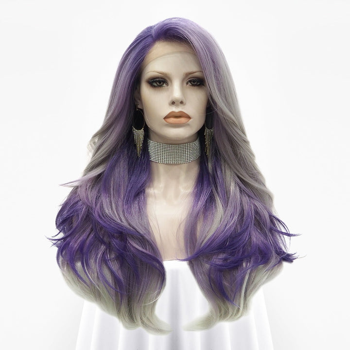Violet-Purple Ombre Long Wave Synthetic Lace Front Imstyle Wig - Imstyle-wigs