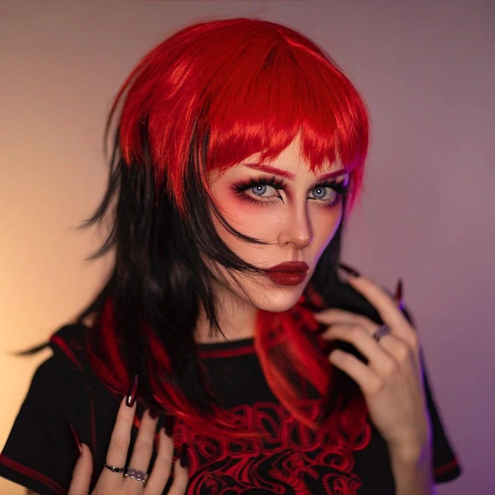 Wet Paint - Black With Red Hidden Shoulder Length Mullets Synthetic Imstyle Wig - Imstyle-wigs