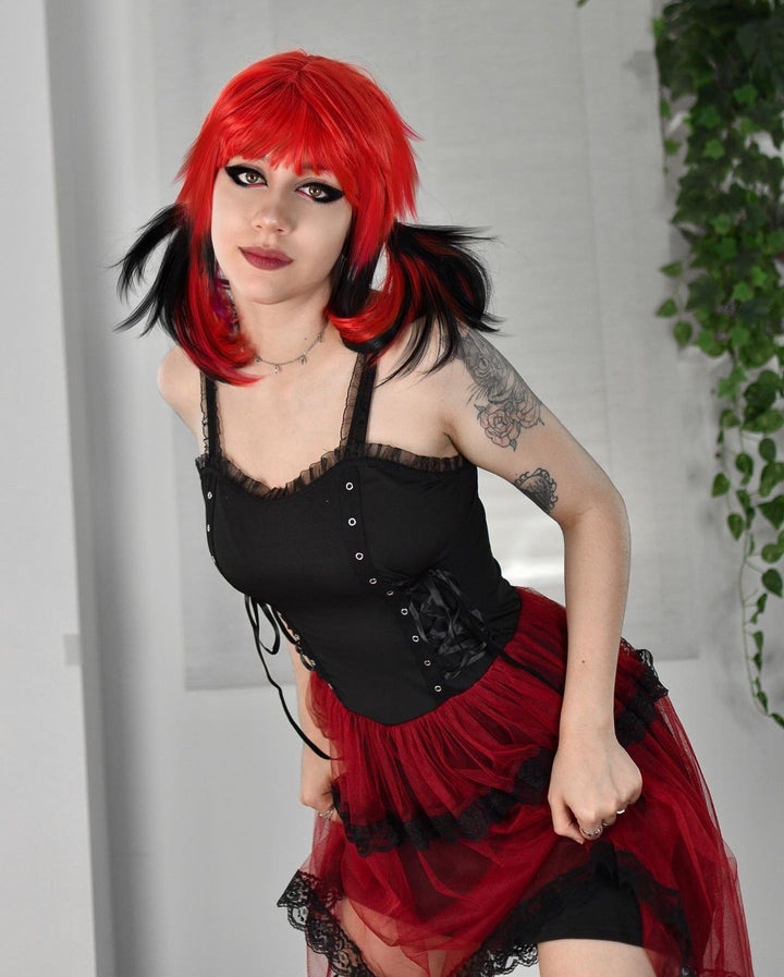 Wet Paint - Black With Red Hidden Shoulder Length Mullets Synthetic Imstyle Wig - Imstyle-wigs