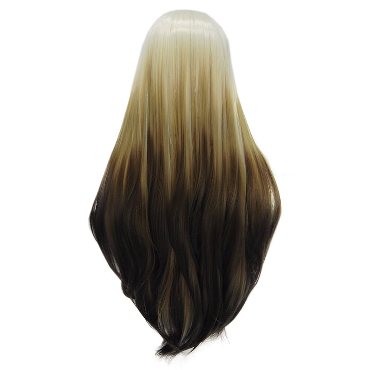 White Blonde to Black Ombre Long Straight Lace Front Hair For Drag Queen - Imstyle-wigs