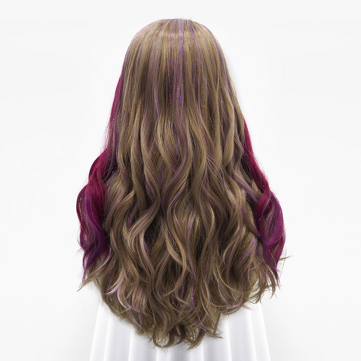 Zoey - Pink Purple and Blonde with Tinsel Long Wavy Synthetic Lace Front Wig - Imstyle-wigs